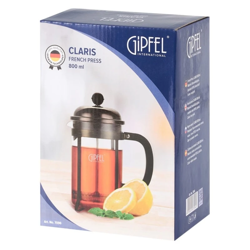 Френч-пресс Gipfel Claris 7096, 800 мл, боросиликатное стекло/нержавеющая сталь, прозрачный Френч-пресс Gipfel Claris 7096, 800 мл, боросиликатное стекло/нержавеющая сталь, прозрачный