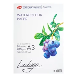 Папка с бумагой Ладога для акварели, А3, 200 г/м², 20 листов, целлюлоза, среднее зерно