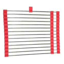 Qablar üçün quruducu qatlana bilən, 24x48x3 sm, gümüşü/qırmızı