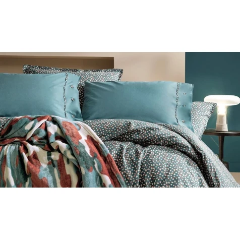 Yataq dəsti Yataş Tris, yorğan üzü 160x220 sm, yorğan 160x220 sm, mələfə 100x200 sm, yastıq üzü 50x70 sm, birnəfərlik, poliester/pambıq, Mavi