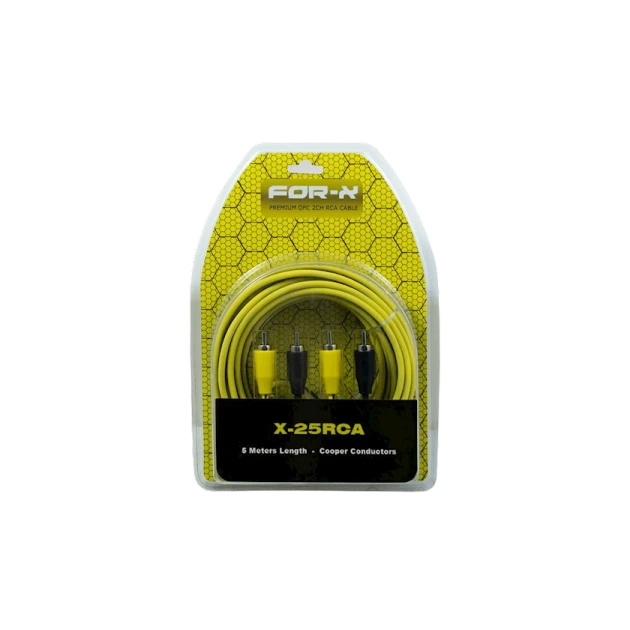 Силовой аудио-кабель для автомобиля For-X X-25RCA, желтый/черный, 5 м Силовой аудио-кабель для автомобиля For-X X-25RCA, желтый/черный, 5 м