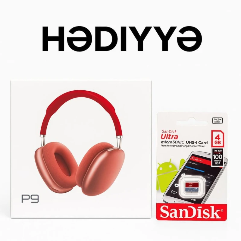 Simsiz qulaqliqlar P9 Red + Hədiyyə SanDisk 4GB Kart