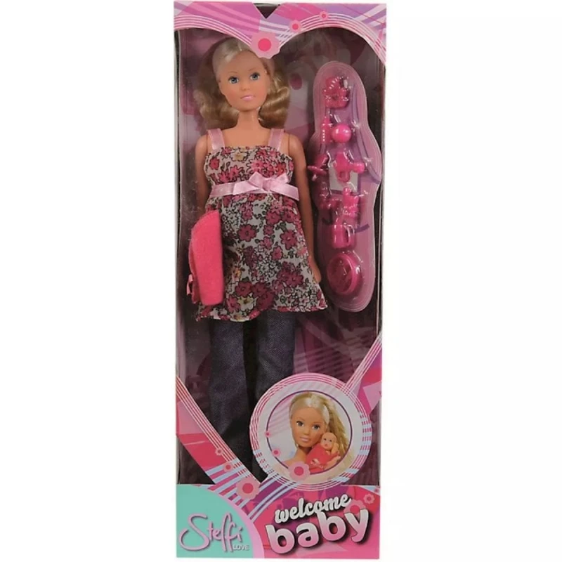 Игровой набор Steffi Welcome Baby, Кукла беременная, с аксессуарами, пластик