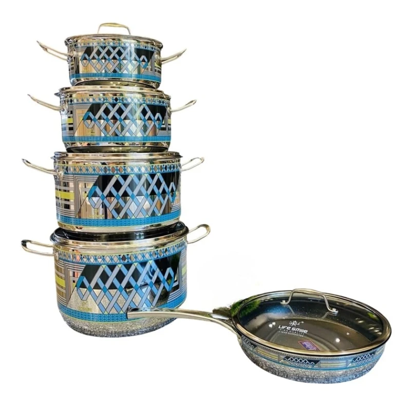 Набор посуды Life Smile LF-SM-021, серебристый/голубой, 5 предмета