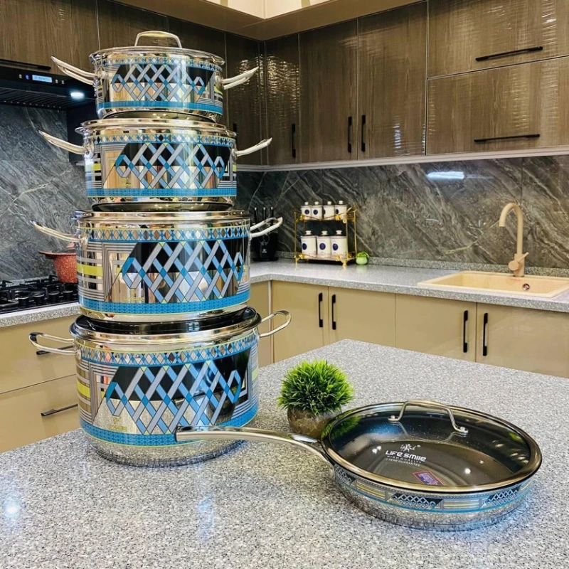 Набор посуды Life Smile LF-SM-021, серебристый/голубой, 5 предмета