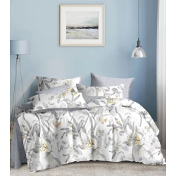 Комплект постельного белья MiraNova SF-715, пододеяльник 160x220 см, простыня 170x240 см, наволочка 50x70 см, односпальный, хлопок, белый/серый