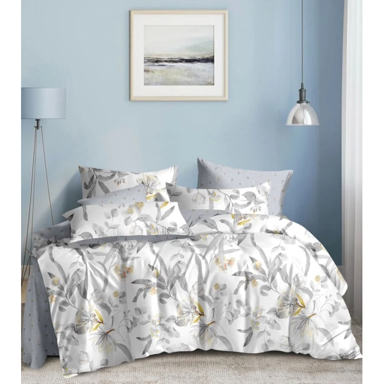 Комплект постельного белья MiraNova SF-715, пододеяльник 160x220 см, простыня 170x240 см, наволочка 50x70 см, односпальный, хлопок, белый/серый