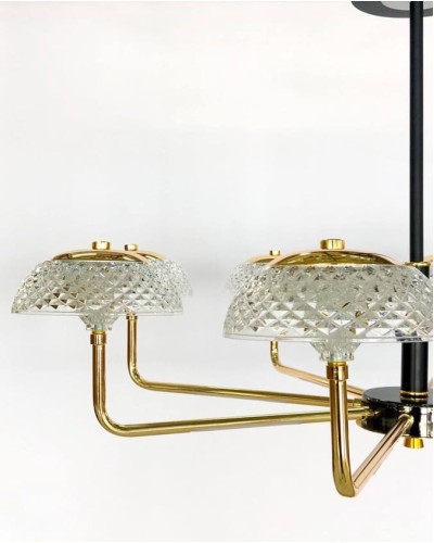 Asma çılçıraq LED 8681-8, 8 lampalı, qızılı/qara, kristal naxışlı şüşə - LED 8681-8