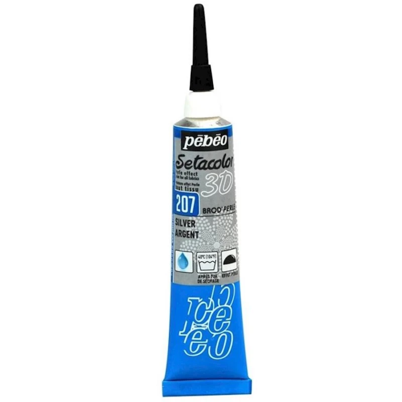Контур по ткани для создания жемчужин Pebeo Setacolor 3D Brod'perle Silver, 20 мл Контур по ткани для создания жемчужин Pebeo Setacolor 3D Brod'perle Silver, 20 мл