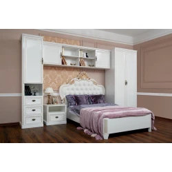 Набор мебели для спальни Era Mebel Natali, белый (шкаф с 2 дверцами 90x55x223 см, шкаф с 1 дверью 45.5x55x223 см, кровать 150x205.7x137 см, прикроватная тумба 56x47x50.5 см, верхний шкаф 220x35x50 см, письменный стол 130x60x75.3 см, подвесная полка 130x35