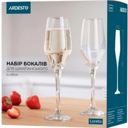 Набор бокалов для шампанского Ardesto Loreto, стекло, прозрачный, 230 мл, 6 шт Набор бокалов для шампанского Ardesto Loreto, стекло, прозрачный, 230 мл, 6 шт