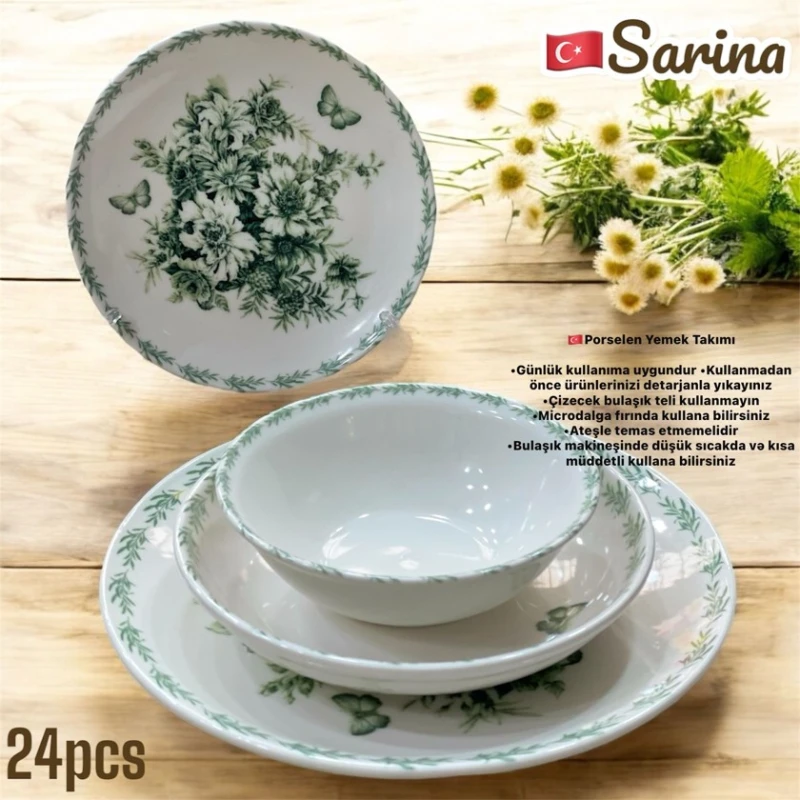 Набор столовой посуды Sarina SHA-00006595, фарфор, белый, 6 персон, 24 предмета Набор столовой посуды Sarina SHA-00006595, фарфор, белый, 6 персон, 24 предмета
