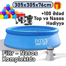 Şişmə hovuz Intex 305x305x76 sm, dairəvi, həcm 3853 l, filtr və hava nasosu ilə, mavi - 3853TX28122T100N