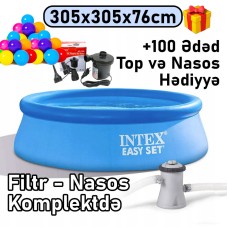 Şişmə hovuz Intex 305x305x76 sm, dairəvi, həcm 3853 l, filtr və hava nasosu ilə, mavi - 3853TX28122T100N