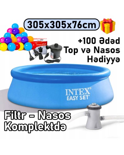 Şişmə hovuz Intex 305x305x76 sm, dairəvi, həcm 3853 l, filtr və hava nasosu ilə, mavi - 3853TX28122T100N