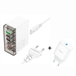 Сетевое зарядное устройство Hoco N36 65W + Hoco C104A White В Подарок