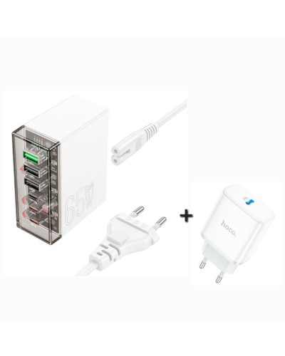 Сетевое зарядное устройство Hoco N36 65W + Hoco C104A White В Подарок