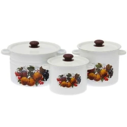 Набор кастрюль СтальЭмаль Йогурт N17B44, 3 шт, 3.5/5.5/8 л, эмалированная сталь, с крышкой, белый