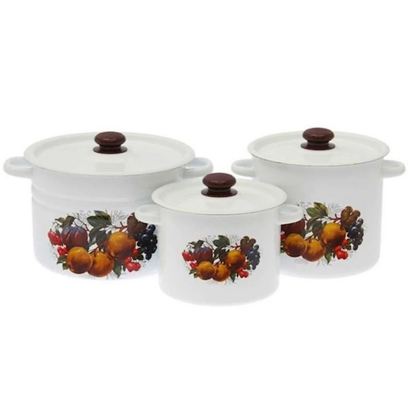 Набор кастрюль СтальЭмаль Йогурт N17B44, 3 шт, 3.5/5.5/8 л, эмалированная сталь, с крышкой, белый