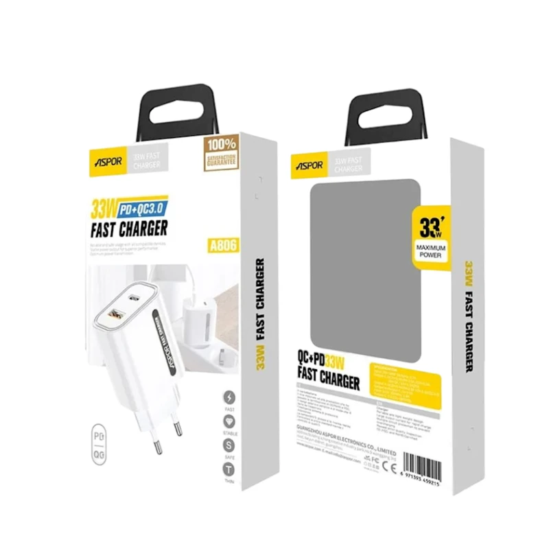 Сетевое зарядное устройство Aspor A806 33 W, Белый Сетевое зарядное устройство Aspor A806 33 W, Белый