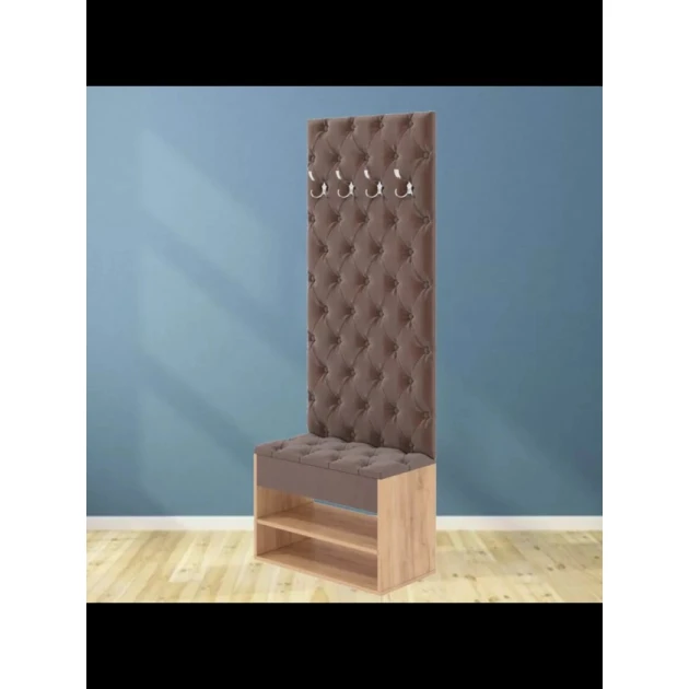 Тумба для обуви Art Mebel 63, ламинат/текстиль, коричневая, 210х70х30 см