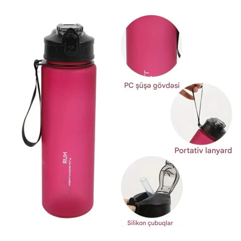 Бутылка для воды спортивная, герметичная, 750 мл с пипеткой и кольцом для переноски, пластик 5946_0117