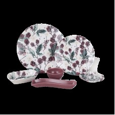 Səhər yeməyi dəsti Keramika Purple Raspberry Patterned, 4 nəfərlik, 19 əşya, rəngbərəng
