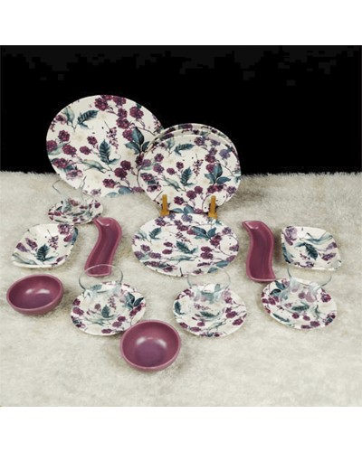 Səhər yeməyi dəsti Keramika Purple Raspberry Patterned, 4 nəfərlik, 19 əşya, rəngbərəng