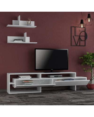 TV üçün tumba Ev Plus 12115860, LDSP, ağ, 180x42x30 sm