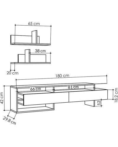 TV üçün tumba Ev Plus 12115860, LDSP, ağ, 180x42x30 sm