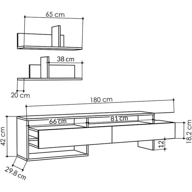 Тумба под ТВ Ev Plus 12115860, ЛДСП, белый, 180x42x30 см Тумба под ТВ Ev Plus 12115860, ЛДСП, белый, 180x42x30 см