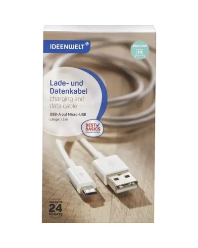 Кабель USB-A to microUSB Ideen Welt, Ağ (4305615791357)