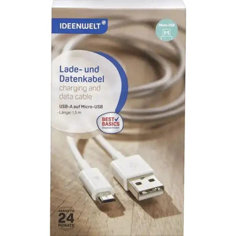 Кабель USB-A to microUSB Ideen Welt, Ağ (4305615791357) Кабель USB-A to microUSB Ideen Welt, Ağ (4305615791357)