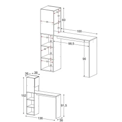 Барная стойка Ev Plus Nun, ЛДСП, белый, 136x152x36 см Барная стойка Ev Plus Nun, ЛДСП, белый, 136x152x36 см