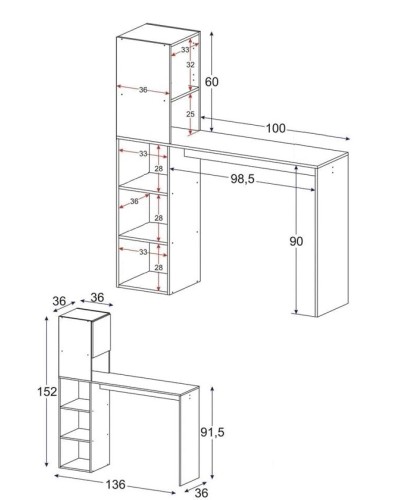Bar masası Ev Plus Nun, LDSP, ağ, 136x152x36 sm