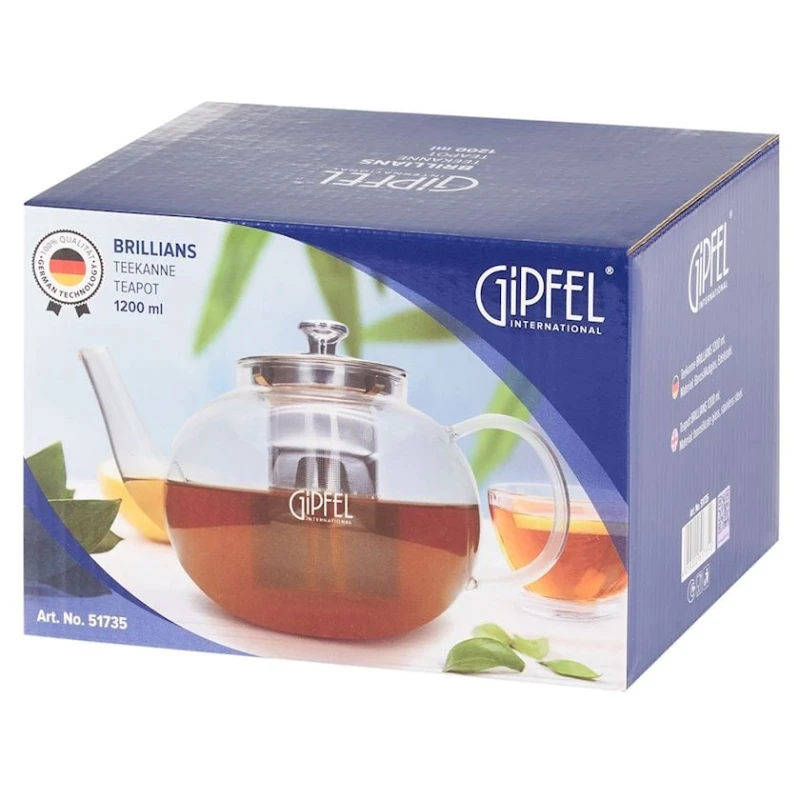 Заварной чайник Gipfel Brillians 51735, 1200 мл, стекло, прозрачный Заварной чайник Gipfel Brillians 51735, 1200 мл, стекло, прозрачный
