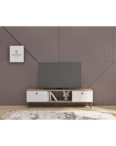 TV üçün tumba Kashmir Mebel KMT0014_Kas, laminat, ağ/qəhvəyi, 160x30x45 sm