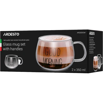 Набор чашек Ardesto Good Morning AR2635GM, 2 шт, 350 мл, боросиликатное стекло, прозрачный Набор чашек Ardesto Good Morning AR2635GM, 2 шт, 350 мл, боросиликатное стекло, прозрачный