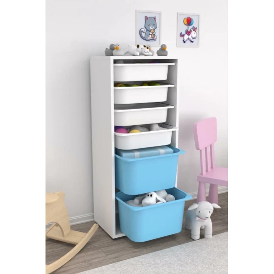 Шкаф для игрушек Pratico I39029, белый/голубой, 30x45.5x109 см Шкаф для игрушек Pratico I39029, белый/голубой, 30x45.5x109 см