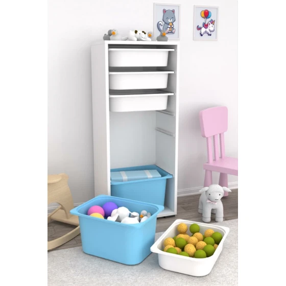 Шкаф для игрушек Pratico I39029, белый/голубой, 30x45.5x109 см Шкаф для игрушек Pratico I39029, белый/голубой, 30x45.5x109 см