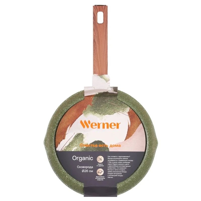 Сковородка Werner Organic Forest style 51455, прессованный алюминий/бакелит, зеленая, 26x5.3 см