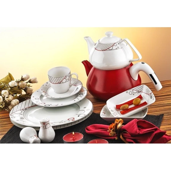 Набор для завтрака Evimsaray ES-901, фарфор, белый/красный, на 6 персон, 36 предметов Набор для завтрака Evimsaray ES-901, фарфор, белый/красный, на 6 персон, 36 предметов