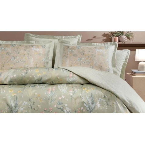 Комплект постельного белья Yataş Blossom пододеяльник 220x240, простыня 240x280, наволочки 50x70, двуспальный XL, зеленый