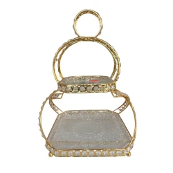 Конфетница Z.H 1356, 2-х ярусная, стекло/нержавеющая сталь, золотистая