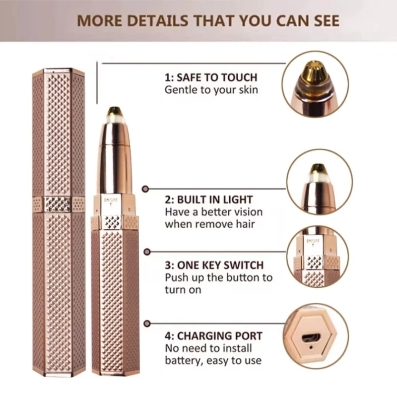 Триммер для лица, бровей, носа и ушей 4 в 1, розовый