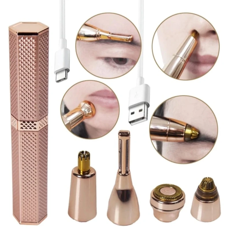 Триммер для лица, бровей, носа и ушей 4 в 1, розовый