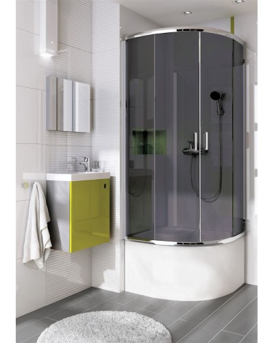Duş kabini Deante Funkia 90x90x185 sm, yarıdairə, bərkidilmiş şüşə, xrom/qrafit