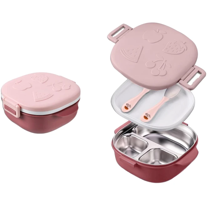 Набор ланч-бокс QQ00002P, пластик, розовый/бордовый