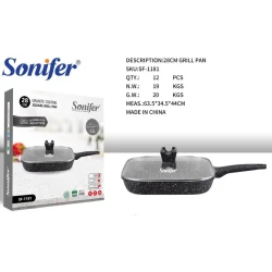 Сковорода Sonifer SF-1181, размер 28 см, Алюминий, Квадратная, Гриль, с крышкой, антипригарное покрытие, подходит для индукции