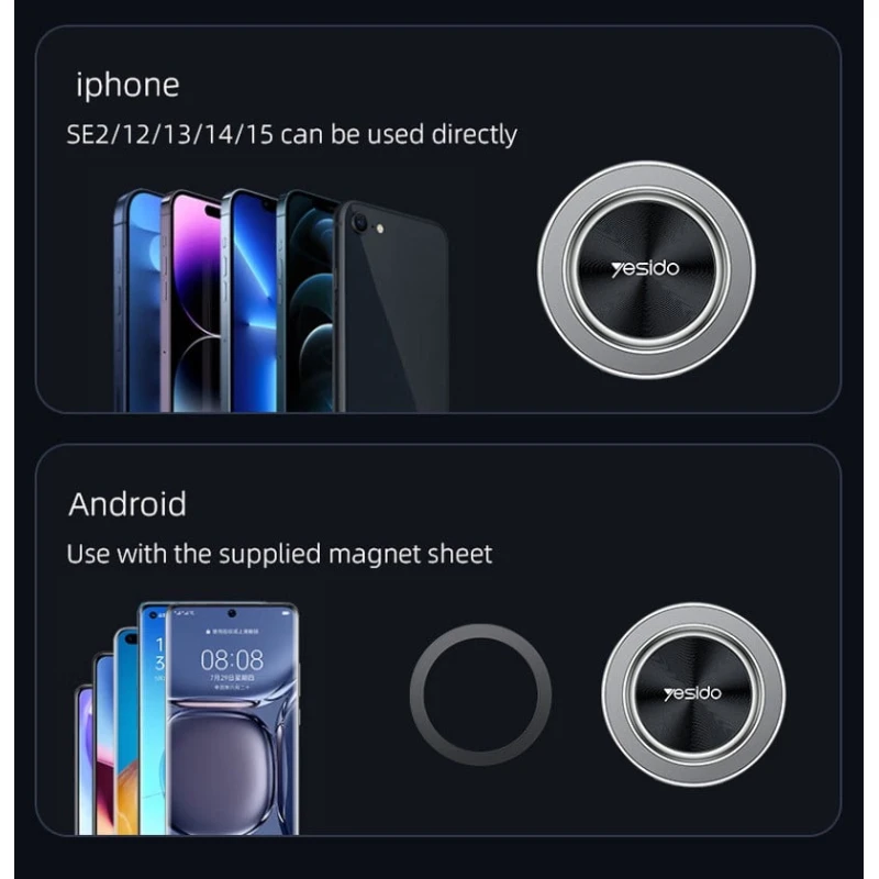 Магнитный автомобильный держатель для телефона Yesido C201 for Apple iPhone 12 to 15 Black